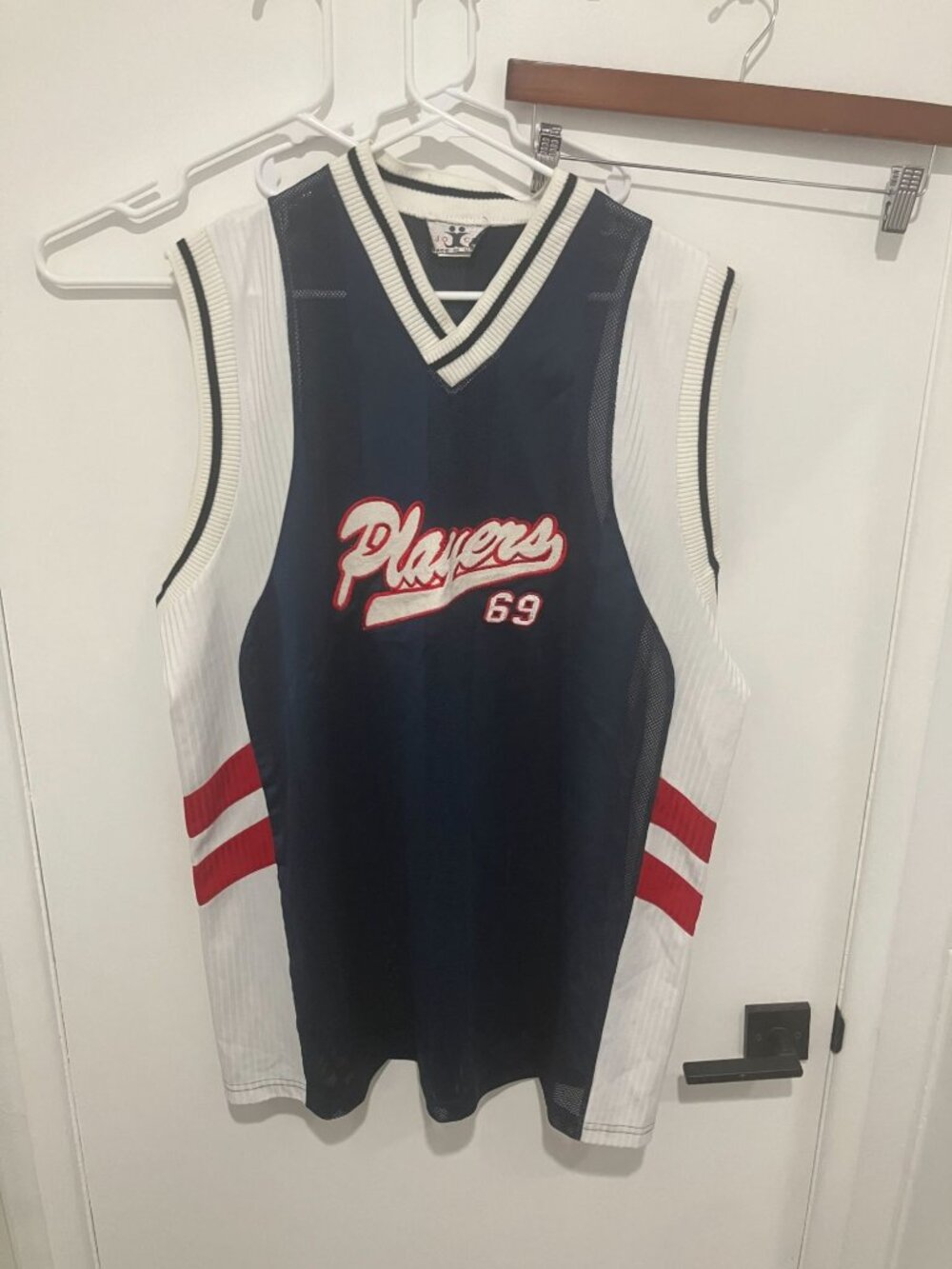 VTG JOCO Players 69 90's Hip-Hop Basketball Jersey, Navy/White/Red, Size XL